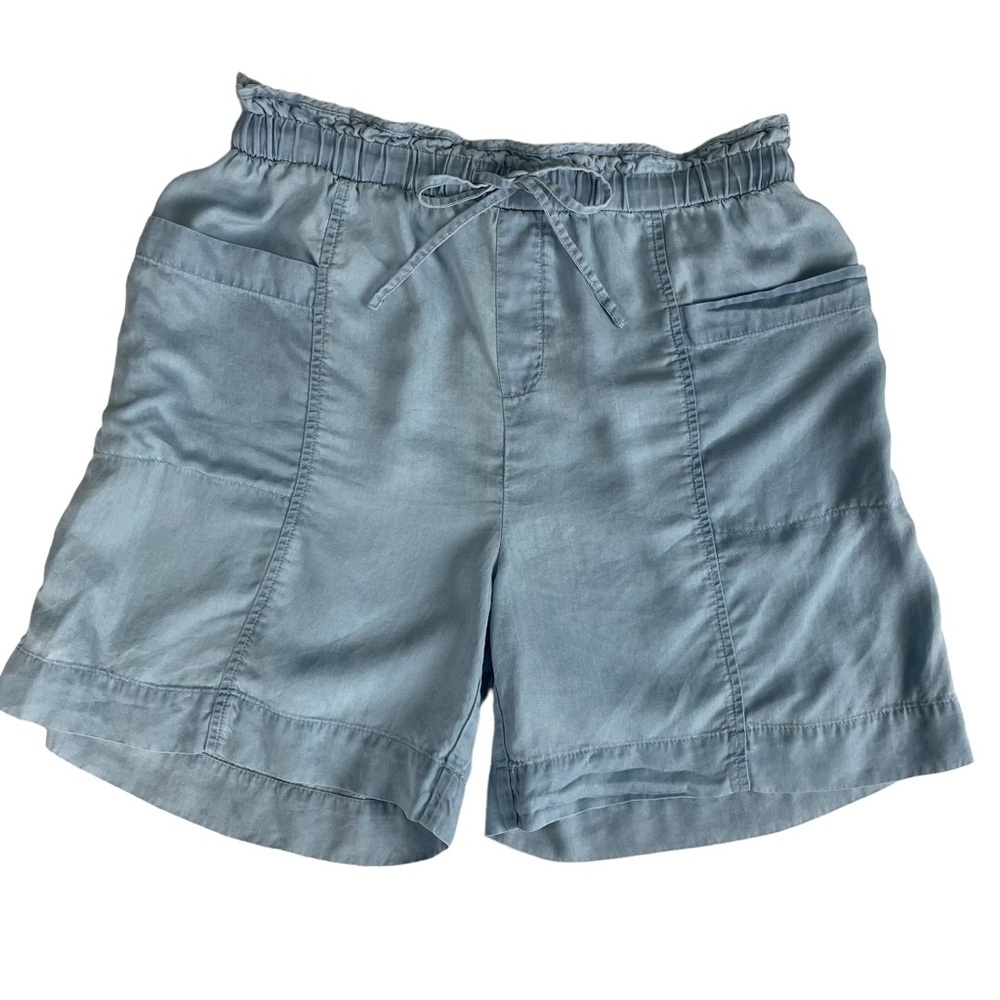 Zac &‎ Rachel Blue & White Chambray Paper Bag Waist Tie Waist Shorts Size Small